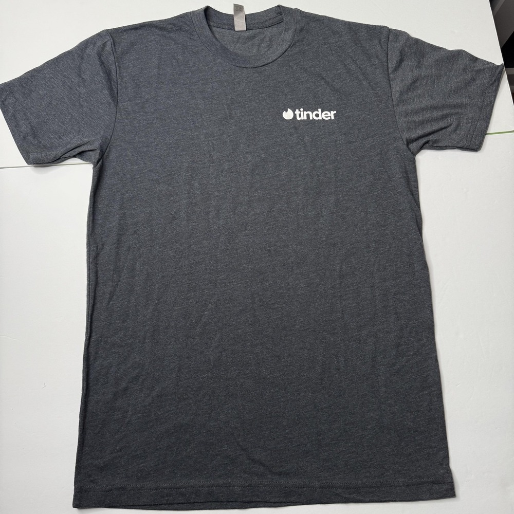 Tinder Shirt Mens Small Gray Swipe Right Austin Tee Soft‎ Cotton Promo Logo